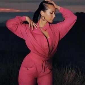 NWOT Athleta x Alicia Keys Nylon Utility Jumpsuit Hot Pink 24 24W 2X 3X